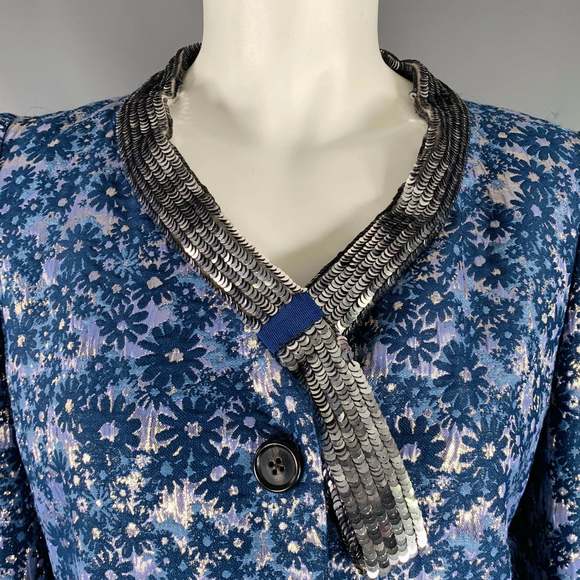MARC JACOBS Blue Silver Acetate Blend Floral Jacket - Picture 2 of 8